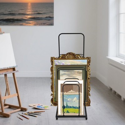 Art Canvas Storage Rack Rolling Art Canvas Organizer for Art Studio Black