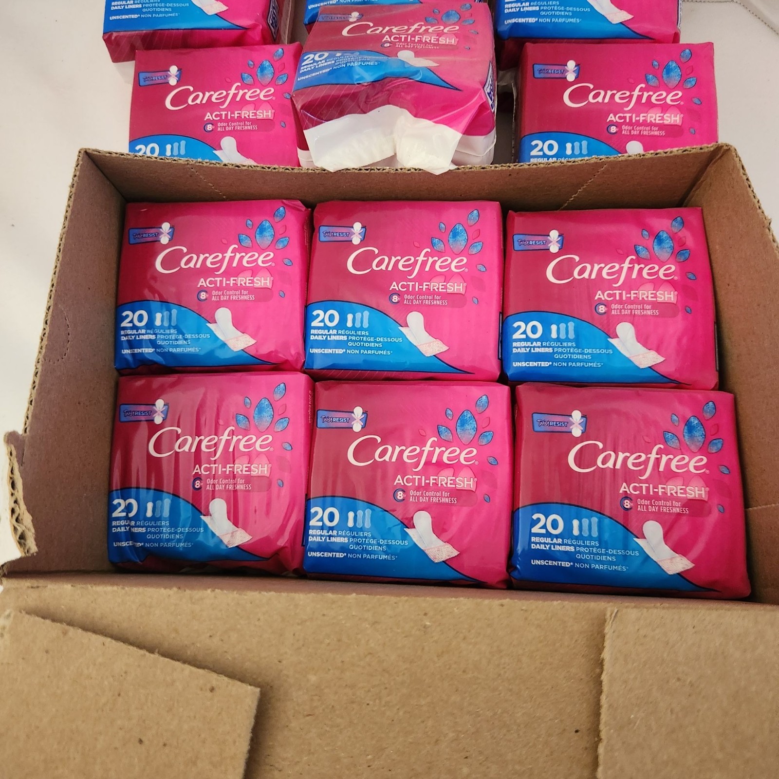 Carefree Acti-Fresh Panty Liners Regular Unscented 20 Count Pack Of 12