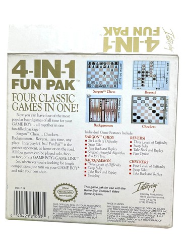 Nintendo Game Boy CIB | 4-in-1 Fun Pak | NEAR MINT | Chess, Checkers, More! - Picture 7 of 7