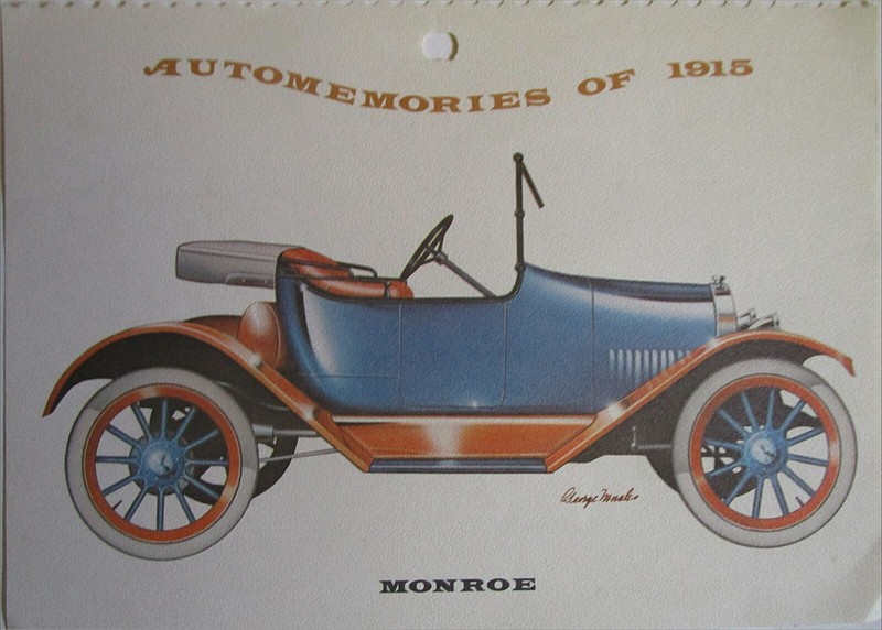 1915 Monroe Roadster calendar car print (blue, no top)
