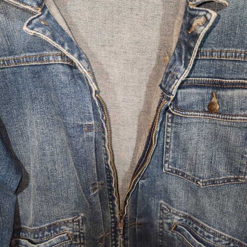 RALPH LAUREN Jeans Co Talla 1x Denim Trucker Chaqueta fruncida en la cintura cremallera delantera - Imagen 8 de 9
