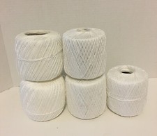 Lot of 5 Partial Spools Cotton Crochet Thread Mix Sizes White