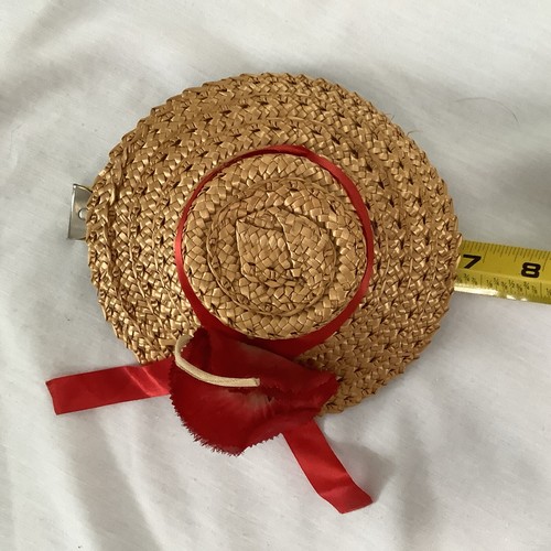 Vintage große Puppe fein gewebter Strohhut rot Mohn schön - Bild 5 von 6