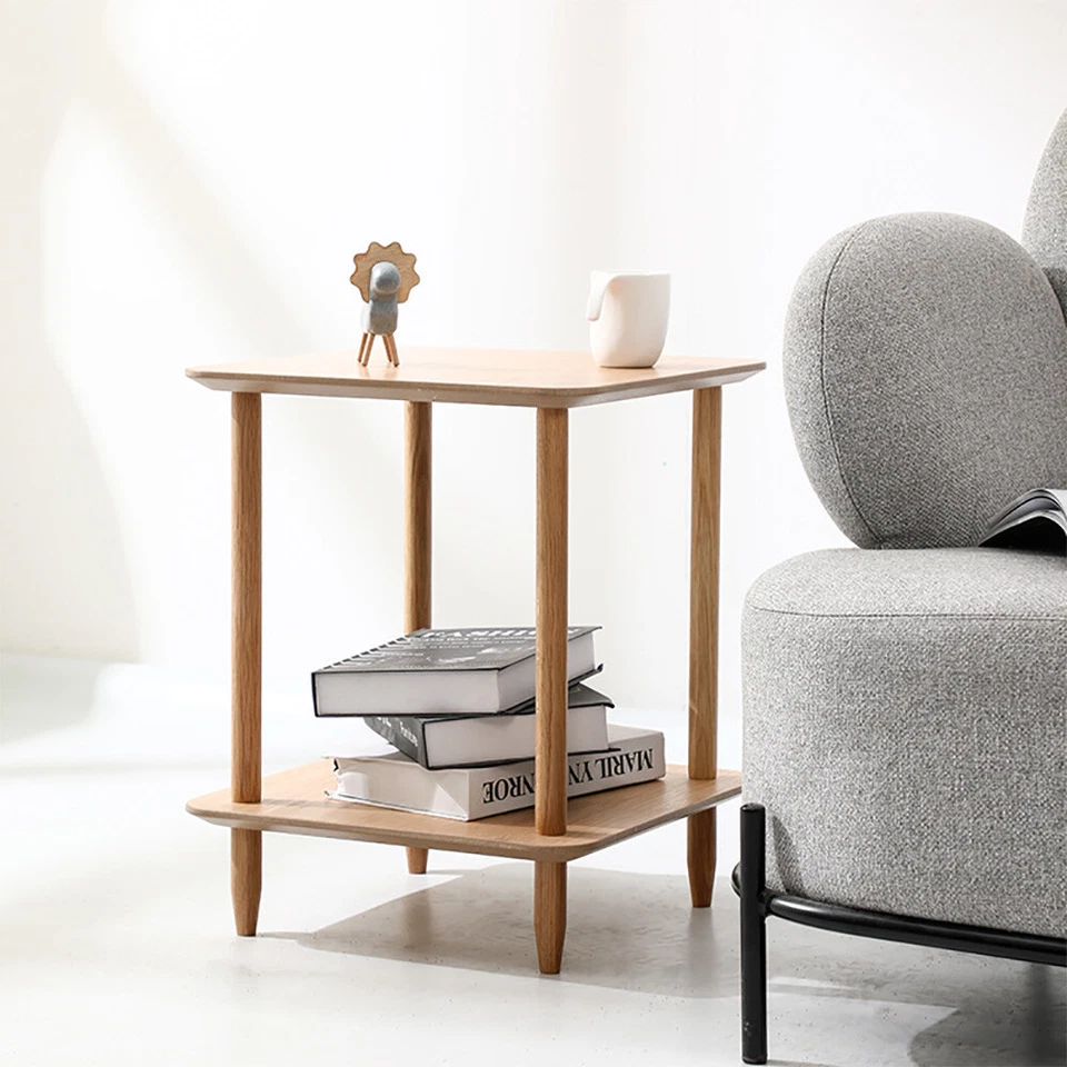 16"x16"x20" 2 Tier End Table Solid Wood Sturdy Side Table Waterproof Furniture - Image 2 of 4