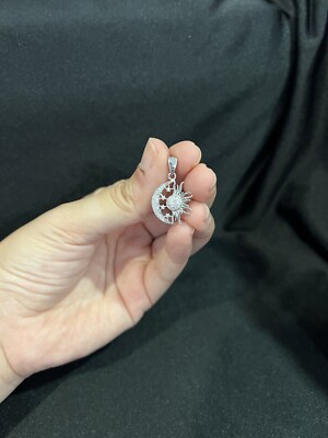 925 Sterling Silver Womens Mens Sun Moon CZ Eclipse Star Pendant Charm