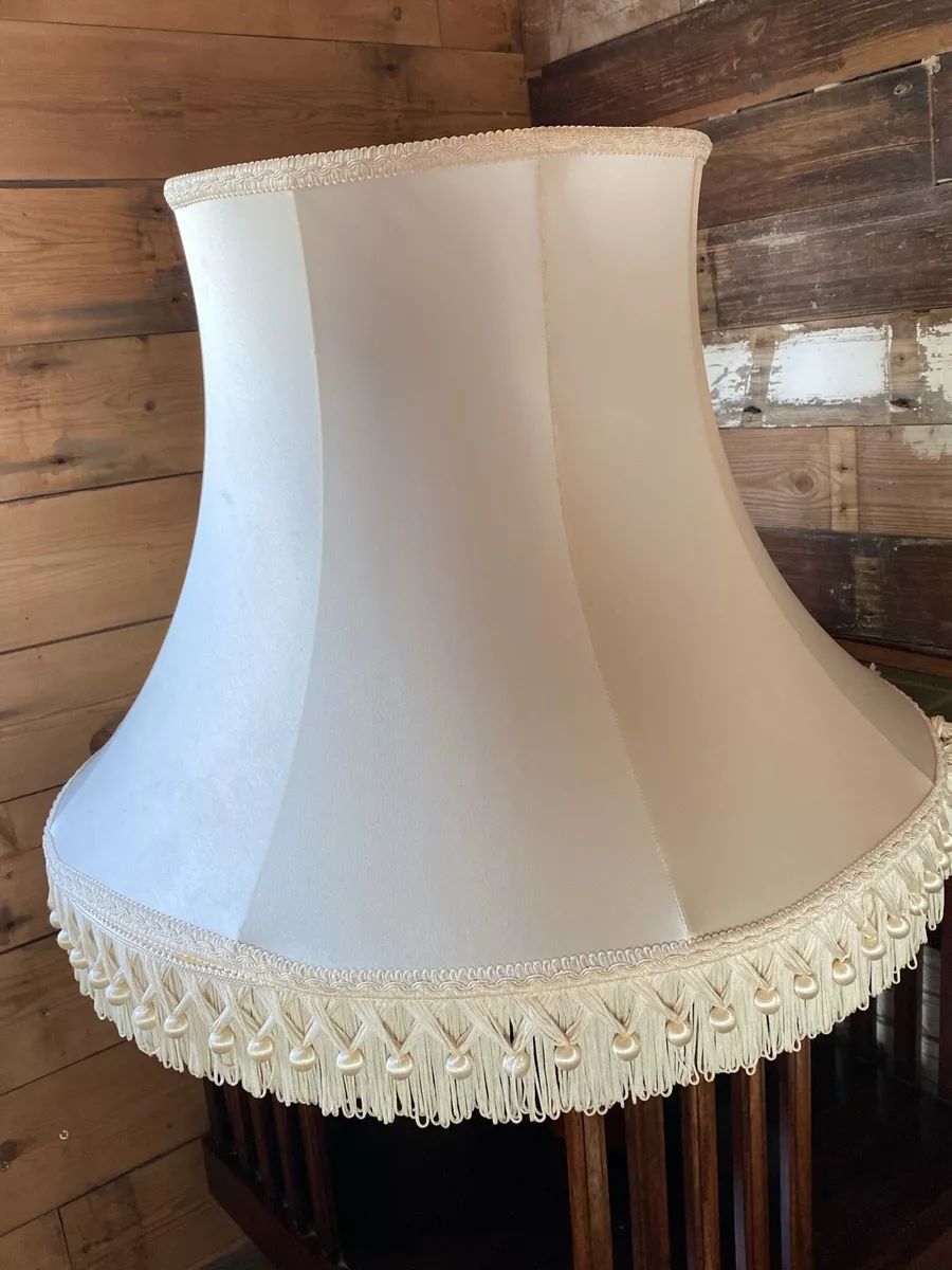 PRELOVED LARGE CREAM FRINGED SATIN LAMP SHADE 12