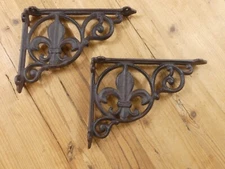 2 Cast Iron Shelf Brackets Fleur De Lis French Bookshelf Corbels Book Wall Gras