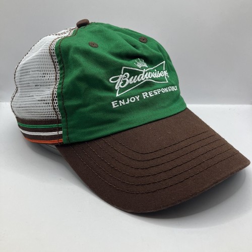 BUDWEISER Mesh Snapback Trucker Hat OSFM Green Cap Side Stripes K Products - Picture 2 of 7