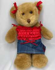 Build A Bear Valentines Clothes Bear With Denim Skirt, Red Scrunchy Top,  Bows