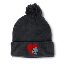 Pom Pom Beanies for Women Autism Puzzle with Heart Embroidery Acrylic Skull Cap