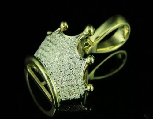 2.50Ct Round Cut Real Moissanite Crown Charm Pendant 14k Yellow Gold Plated - Picture 6 of 7