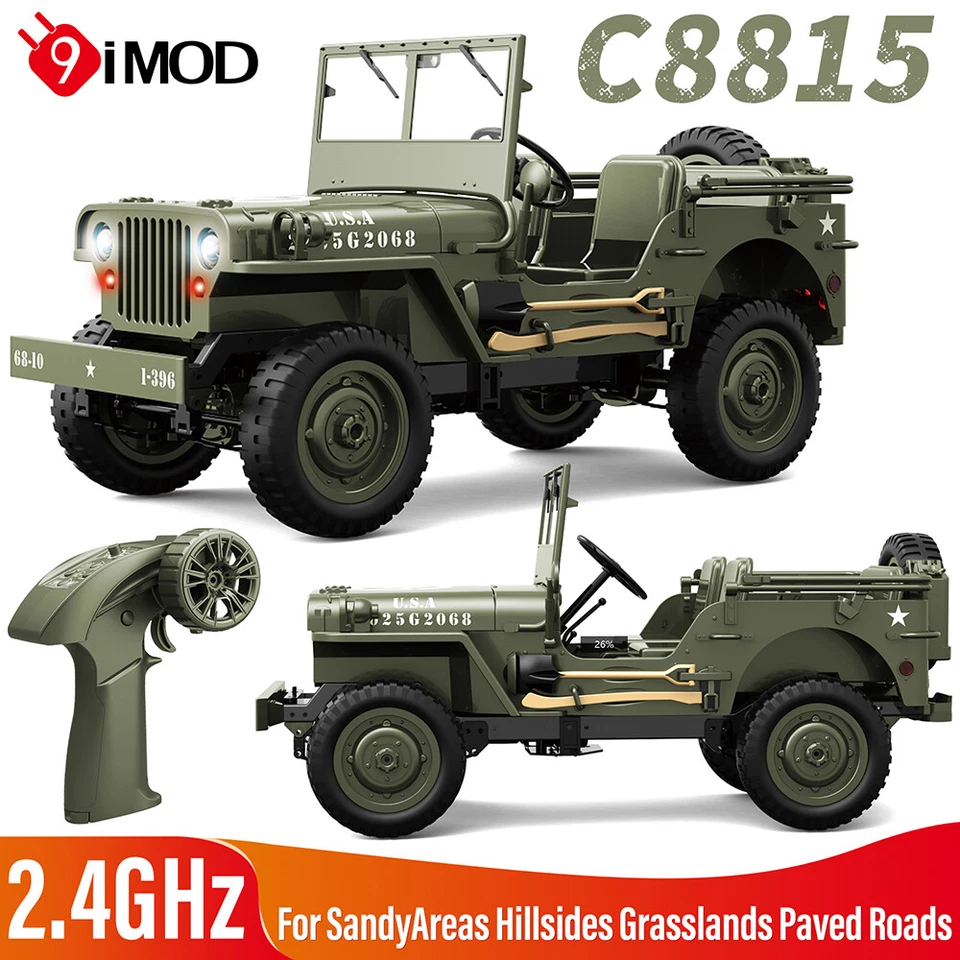 JJRC C8815 RC Jeep 2.4G 4WD Truck Winch Canvas Soldier Off-Road Military Car US - Image 4 of 4