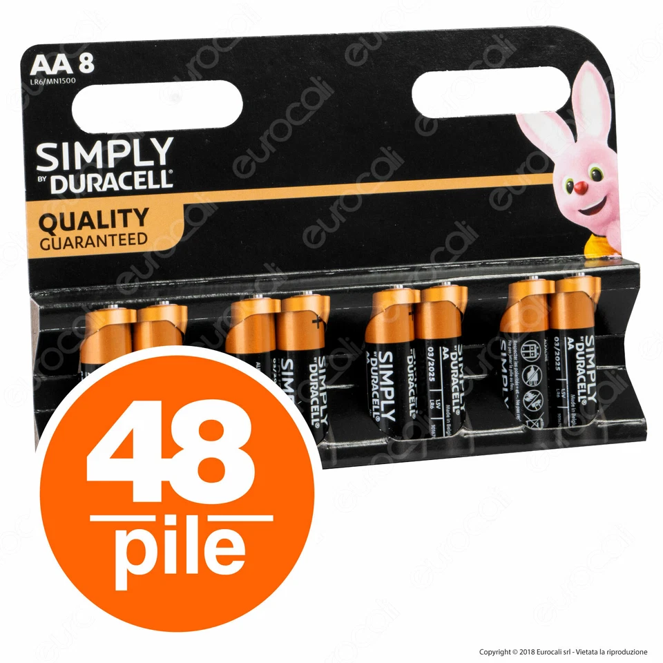 48 BATTERIE DURACELL SIMPLY PILE ALCALINE STILO AA Pila batteria