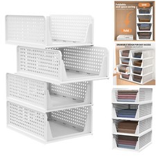 4x Stackable Folding Wardrobe Basket Drawer Units Organiser Shelf Rack Foldable