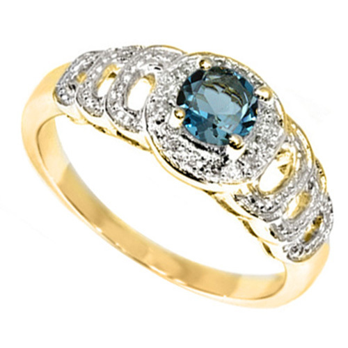 LOVELY .69 CTW LONDON BLUE TOPAZ & DIAMOND PLATINUM OVER Y 925 S.SILVER RING - Picture 1 of 2