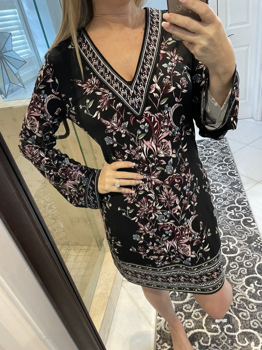 White House Black Market Women Reds Casual Dress M Embroidered V Neck Jersey