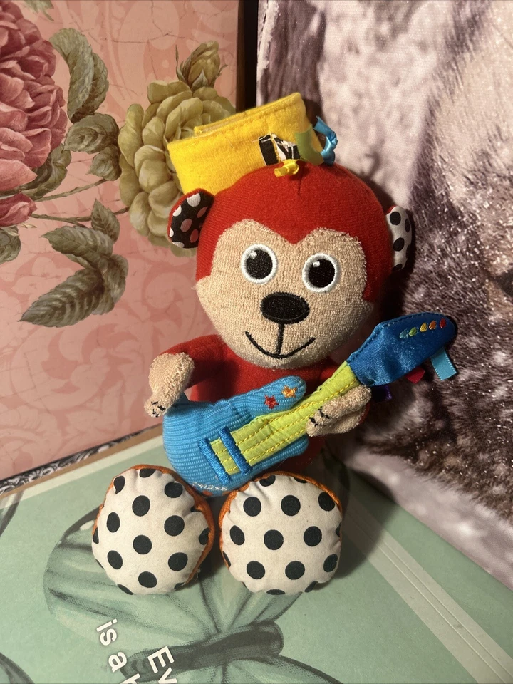 RARO Sassy Monkey Peluche Sonajero Juguete Suave Lovey Rojo Azul Lunares Sonajero De Colección Foto 3 de 4