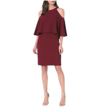 NWT Adrianna Papell Cold Shoulder Sheath Dress Crepe Flutter Cape Red Cherry 6