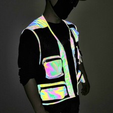 Men Pockets Cargo Vest Reflective Gilet Fishing Photography Waistcoat Casual