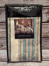 J Queen New York Euro Sham ~ ADRIANNA 26x26 Brown Teal Stripes ~ New NIP