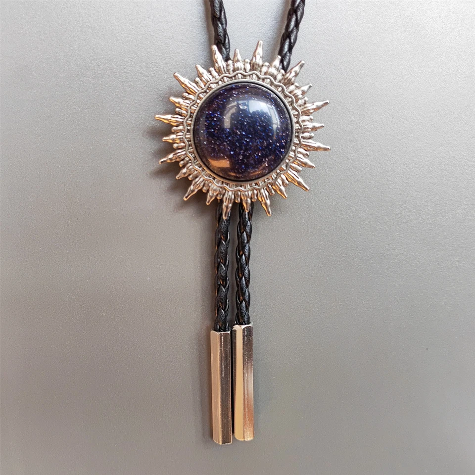 Синий звездное небо камень солнце узор Bolo галстук свадебное ожерелье кожаный веревки галстук - Изображение 4 из 4