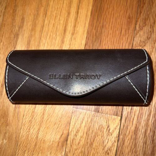 Ellen Tracy Dark Brown Leather Hard Shell Eye Glasses Case - Good - Picture 1 of 4