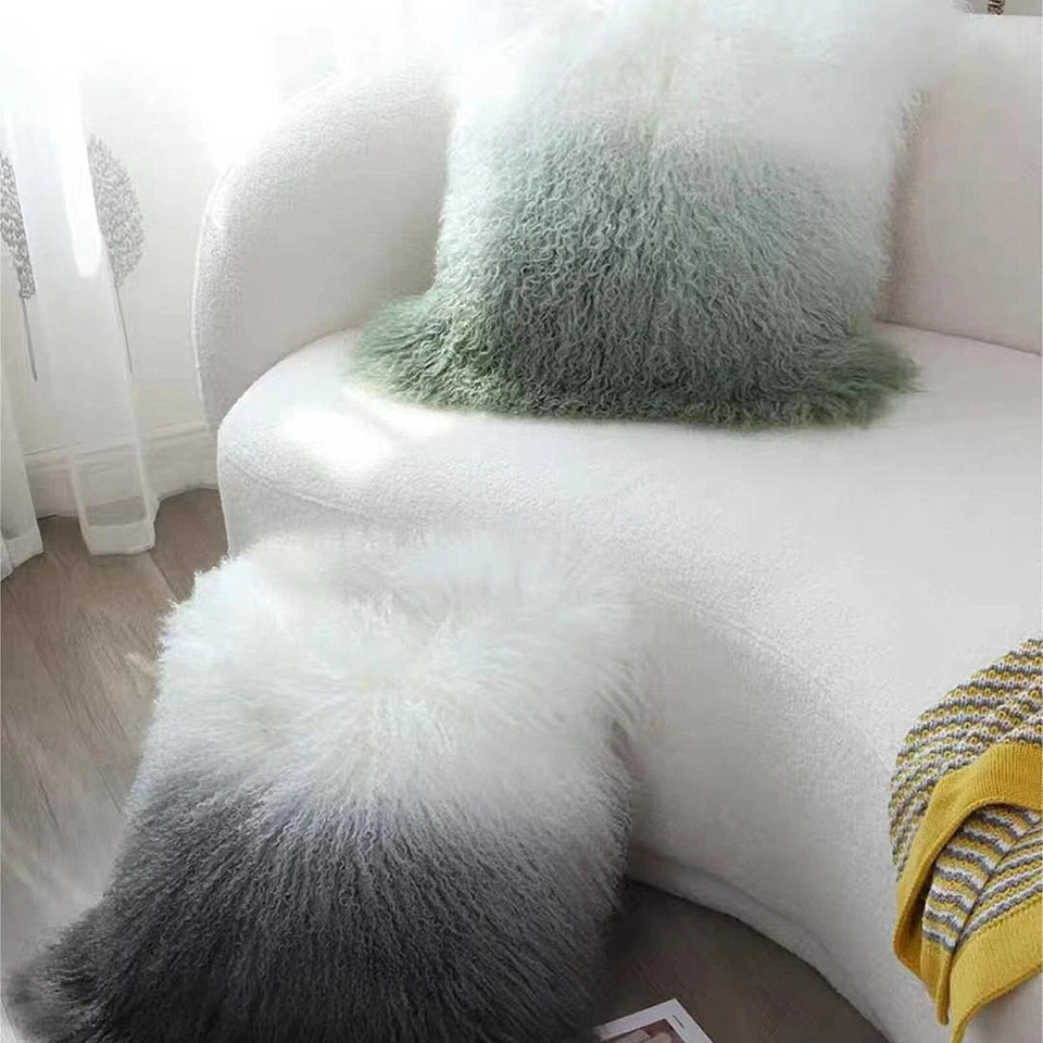 100% Real Mongolian Lamb Tibetan Fur Pillow Case Cushion Cover Pillowcase Soft - Image 2 of 4