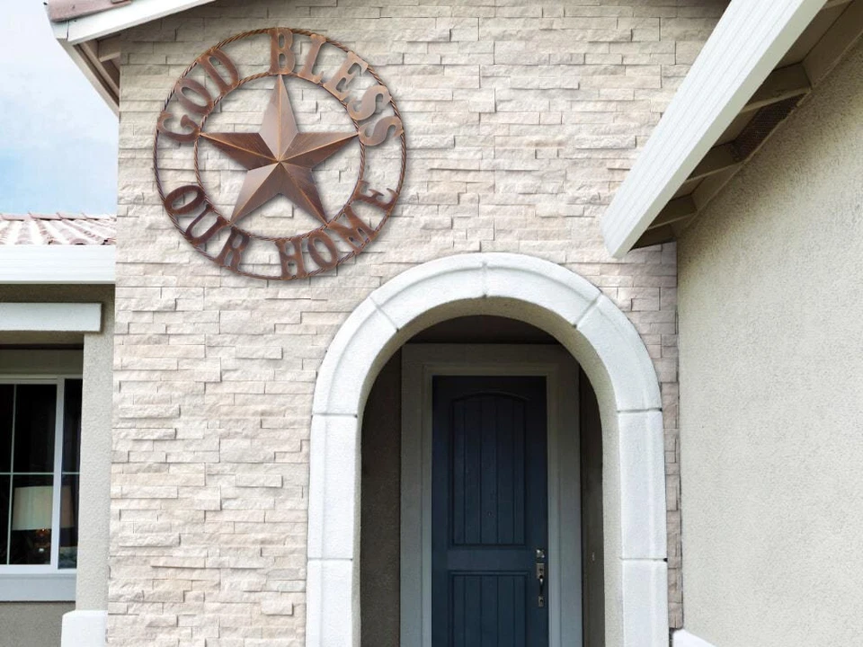 Metal God Bless Our Home Barn Star Wall Decor Brushed Copper Rope Ring 26 inch - Image 4 of 4