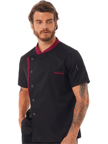 Men's Chef Jacket Short Sleeve Button Down Restaurant Kitchen Cooking Uniform - Picture 17 of 34