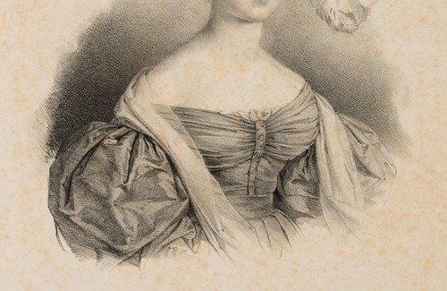 Bildnis einer Dame mit Federhut, Lith. Biedermeier Porträt Unbekannt (19.Jhd) - Bild 4 von 4
