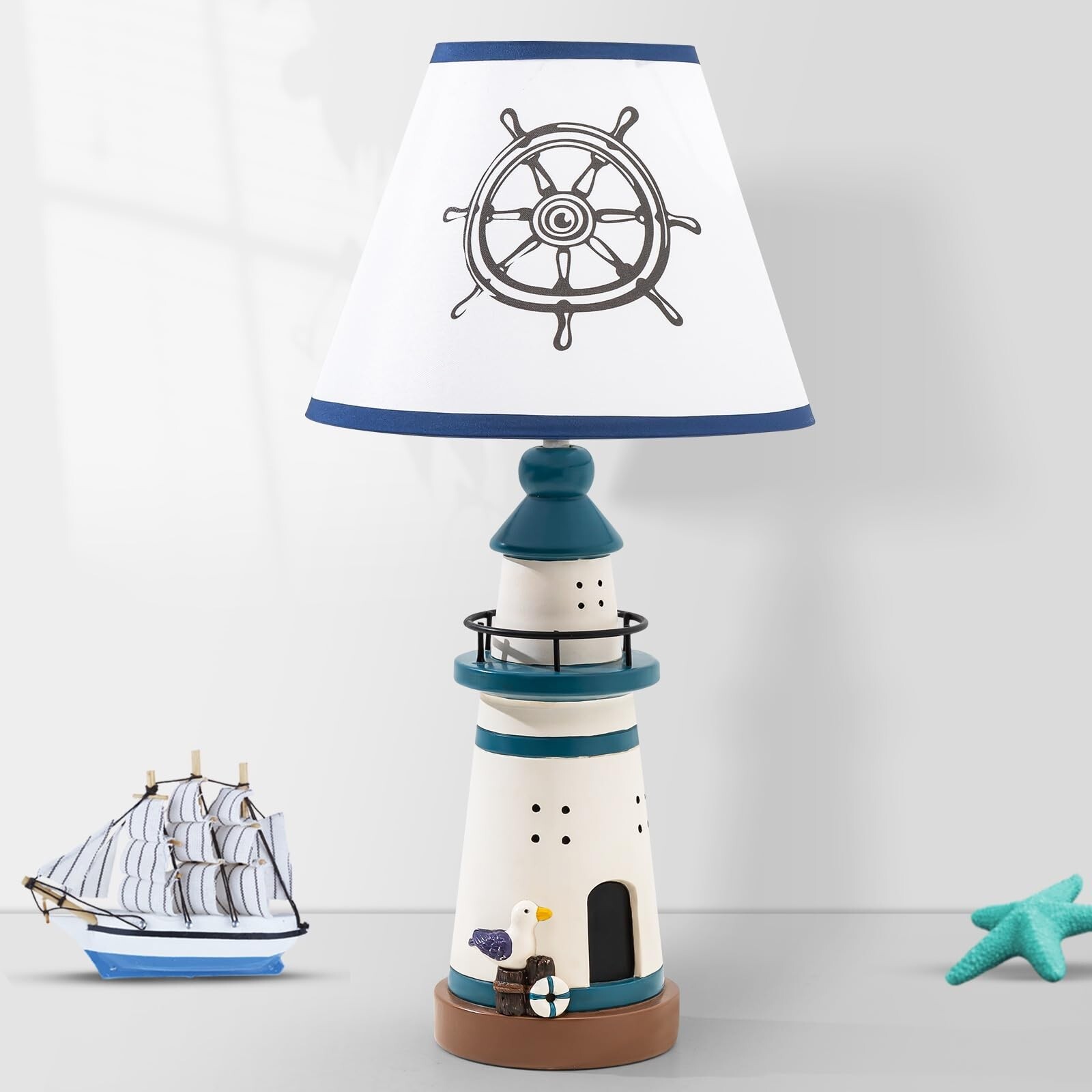 Kids Table Lamp, Adorable 14 Inch Lighthouse Style Kids Desk Lamp, Navy Blue ...