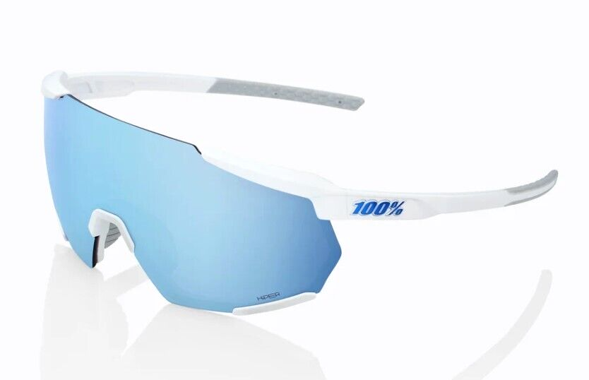 New 100% RACETRAP 3.0 Sunglasses | Matte White / HiPER Blue ML