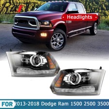 For 2013-2018 Dodge Ram 1500 2500 3500 Black Clear Projector Headlights Led Pair For 2013-2018 Dodge Ram 1500 2500 3500 Black Clear Projector Headlights Led Pair