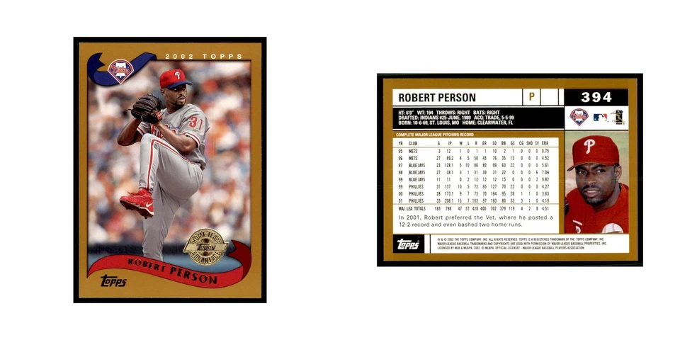 2002 Topps Home Team Advantage Robert Person Baseball Cards #394 - Image 3 of 3