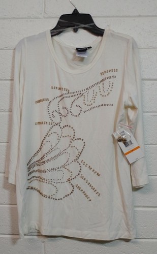 NWT Women's SHARON YOUNG TOP BLOUSE SIZE S EMBELLISHED RAYON OFF WHITE COLOR.