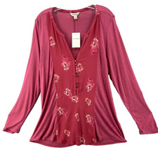 NWT Lucky Brand Shirt Women Sz 1X Mauve Pink Floral Panel Top Tunic Roll Tab