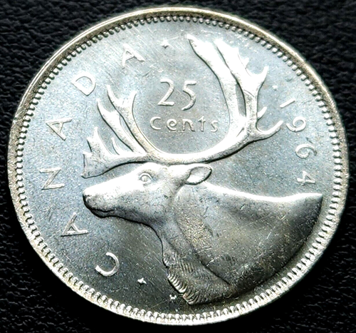 1964 Canada Silver 25-Cent Quarter - Brilliant UNC with CAMEO - Bild 2 von 2