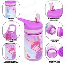 400ml Tritan Fairy Princess Trinkflasche, BPA frei M&auml;dchen Schulflasche wd Strohhalm