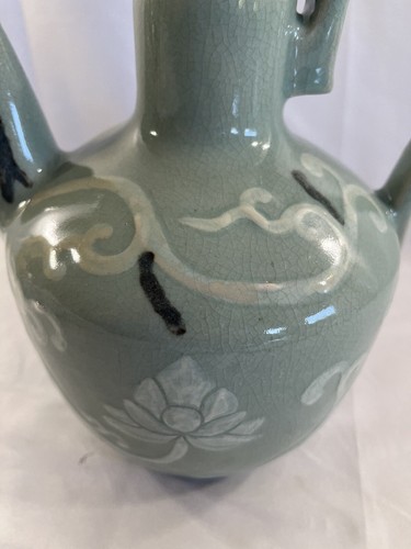 Antique Korean Celadon Wine Ewer Joseon Crane Cloud Teapot No Lid #202 - Picture 3 of 10