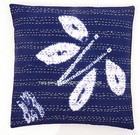 INDIAN TIE DYE SHIBORI BLUE KANTHA WORK 16X16" CUSHION COVER ETHNIC PILLOW CASE