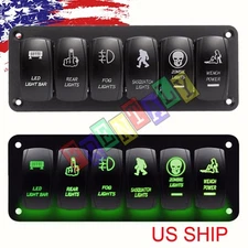 Green Car Marine Boat 6-Gang Waterproof Circuit LED Rocker Switch Panel Breaker