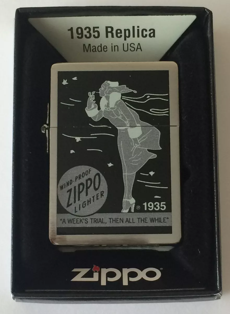 Zippo Windproof Replica 1935 Lighter With Black & Gray Windy, New In Box