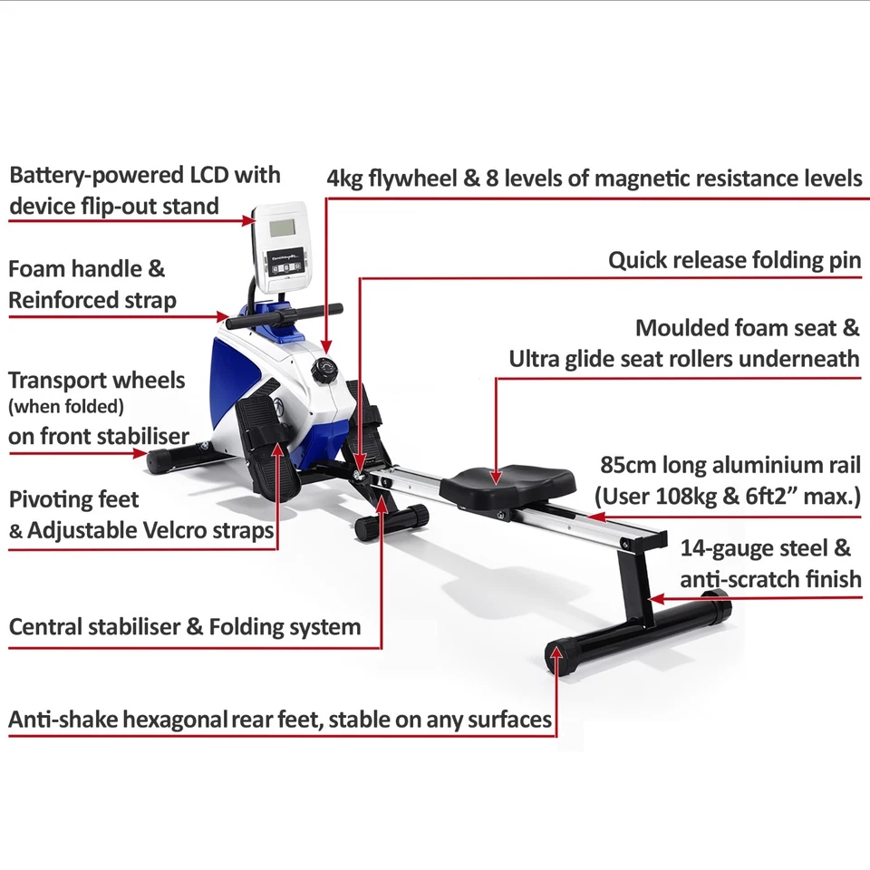 Rowing Machine Magnetic Resistance Folding Compact Space Saving LCD MARCY RE1016 - Image 4 of 4