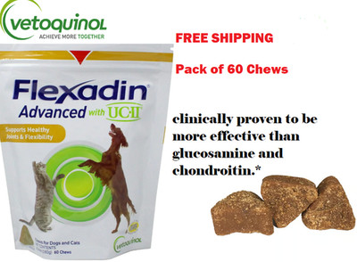 1 pack 60 Chews EXP 08/27 Flexadin Dogs/Cats Bones Joint Health Support