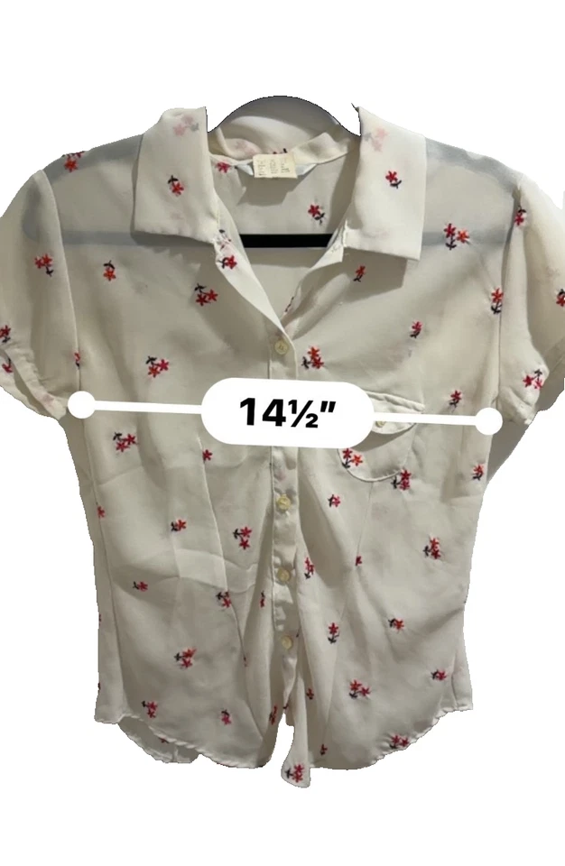 Vintage Esprit Embroidered Floral Blouse Sheer Needlepoint Romantic Y2K Top M - Image 2 of 4