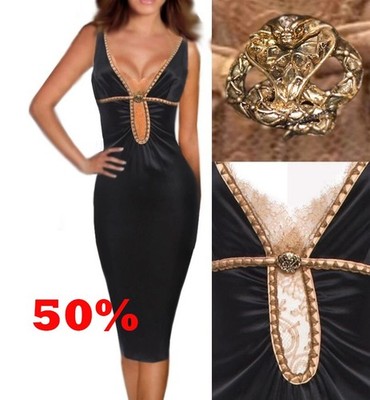 SALE! $5,500 STATEMENT ROBERTO CAVALLI ITALY Silk Satin Black dress size 40-42