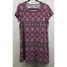 Kim Rogers Dress Women Petite PS Pink Floral Stretch Knit Cap Sleeve Flowy