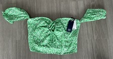 Image of New With Tags Jack Wills Off Shoulder Green & White  Print Cropped Top - Size 12