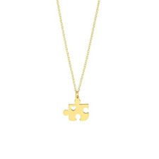 Adjustable Puzzle Piece with Cut Out Heart Necklace Real 14K Yellow Gold 18"