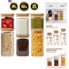 Airtight Glass Storage Canister with Lids 0.7Qt/1.2Qt/1.6Qt Set of 6, Food St...